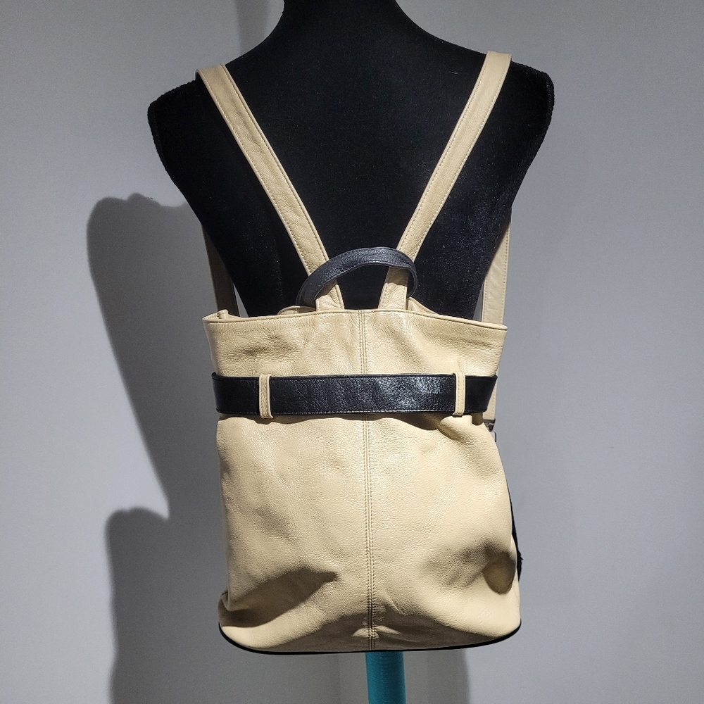 Bree Women's Soft Pebbled Leather Backpack Cream Black Travel